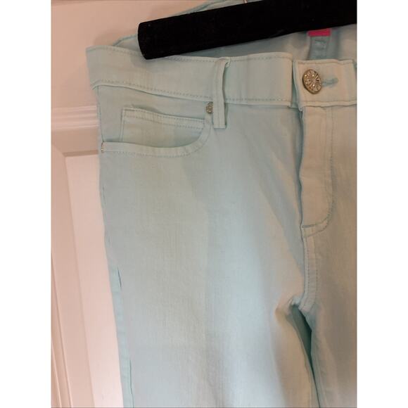 Lilly Pulitzer South Ocean High-Rise Skinny Jeans aqua blue sz 8 raw hem LOGO - Picture 3 of 12